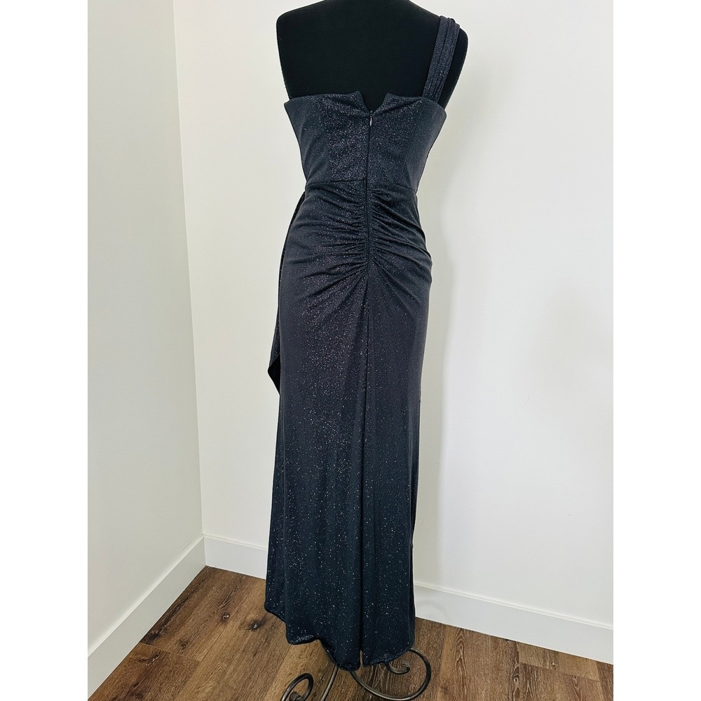 Xscape Evening‎ Dress 6 One Shoulder Navy Blue Glitter Gown Ruched Formal Prom - Picture 6 of 11